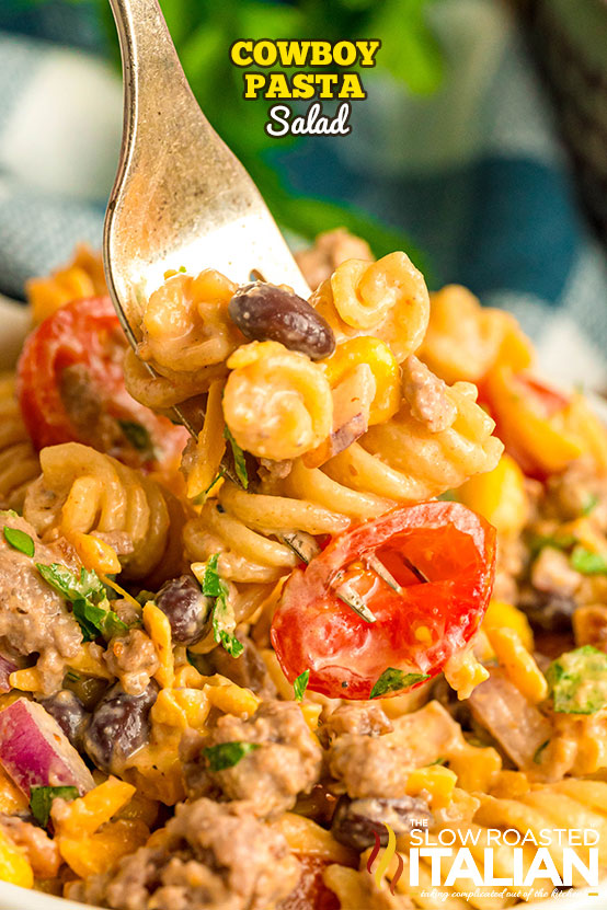 Loaded Cowboy Pasta Salad: Beef, Bacon, Cheese & Zesty Dressing